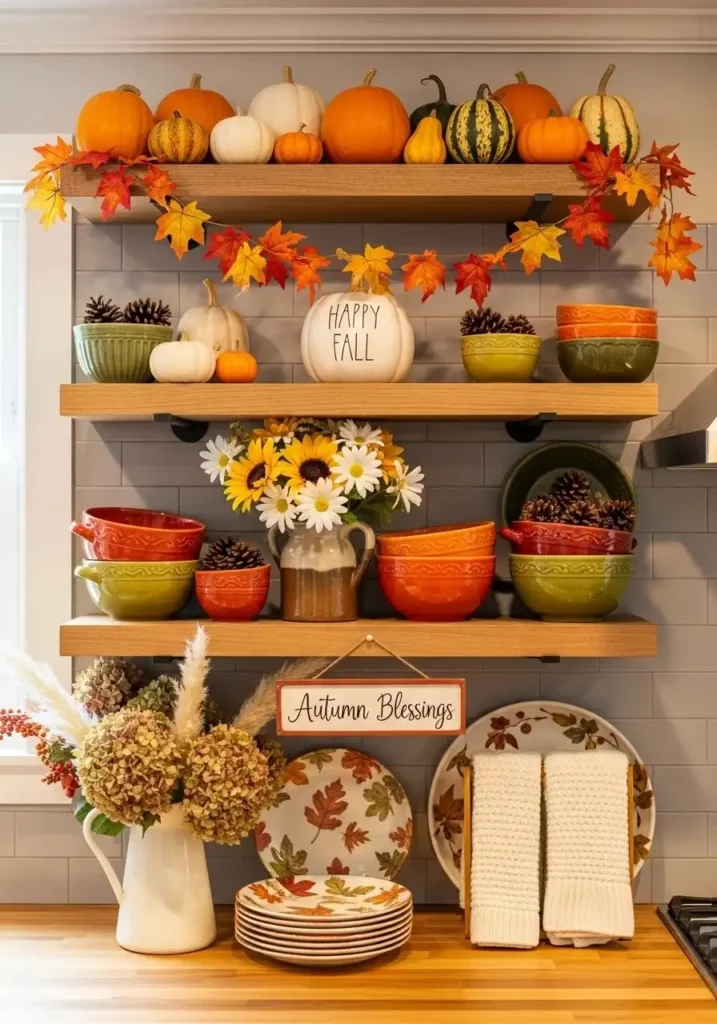 floating shelves kitchen seasonal decor styling