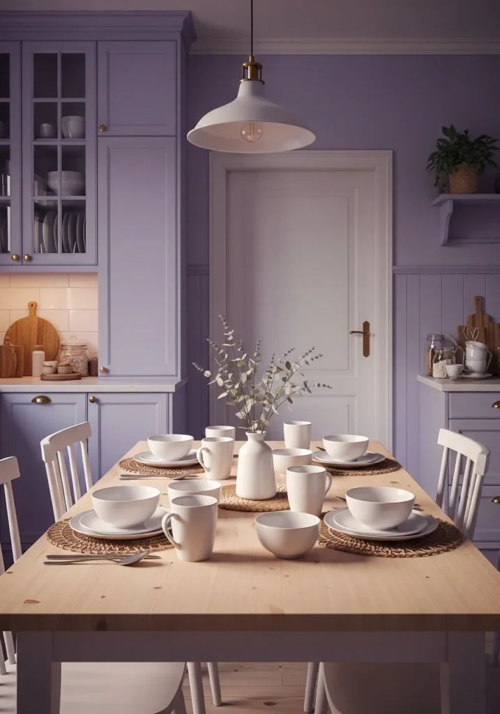 color drenched lavender dining room