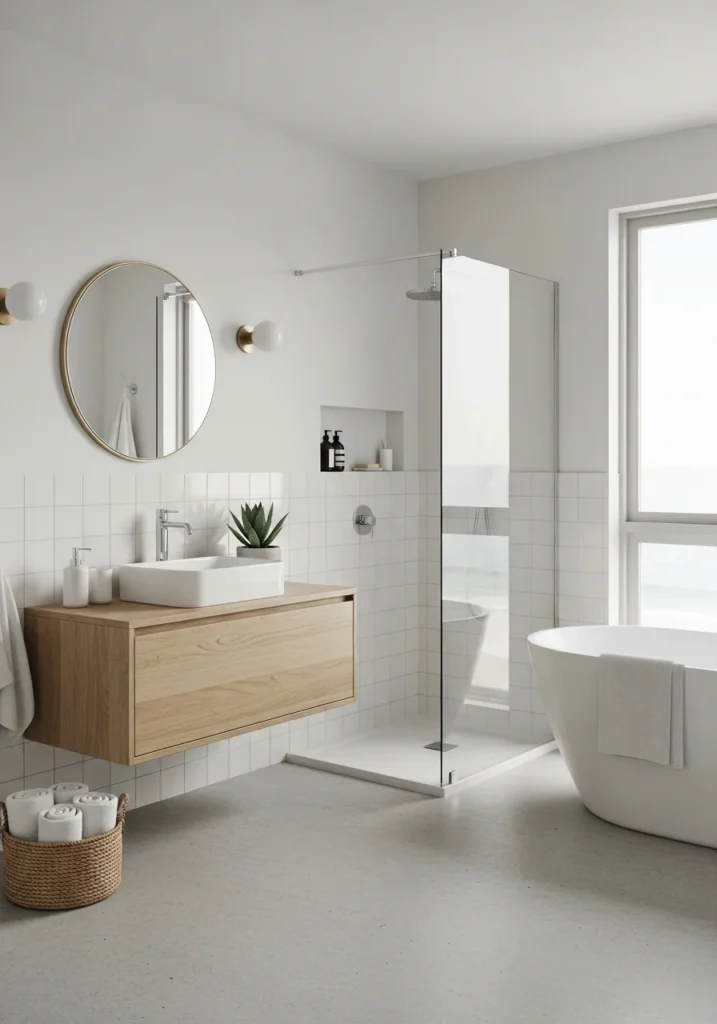 Minimal and clutter-free coastal bathroom with a calm and airy feel