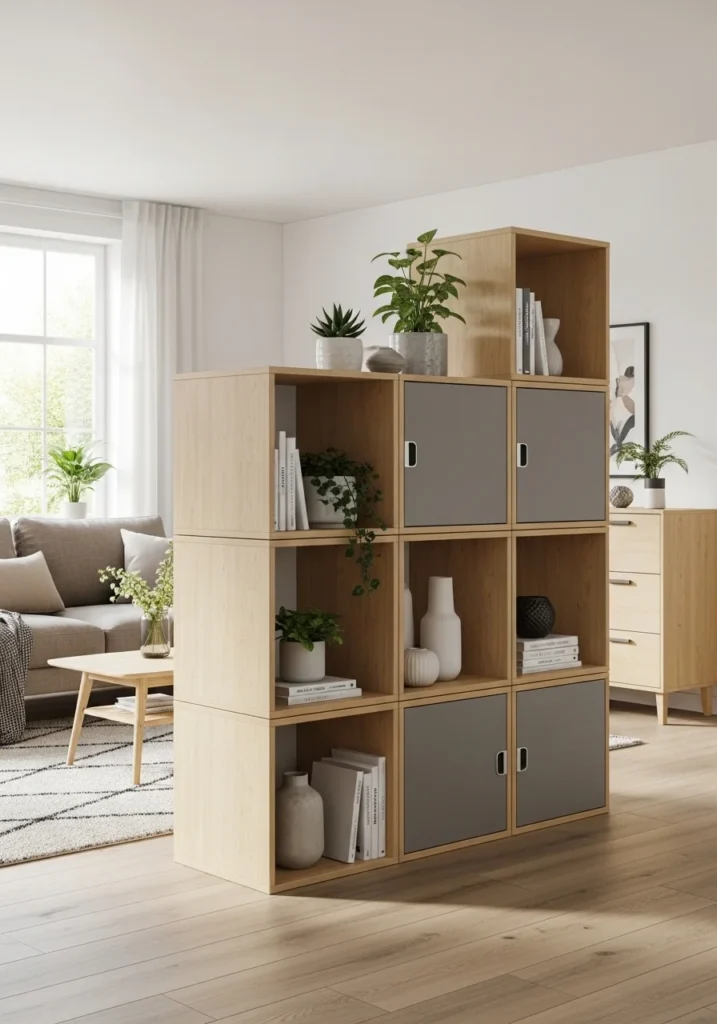 Modular cube room divider with storage