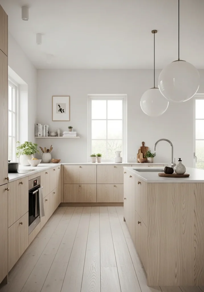 Scandinavian kitchen with hickory cabinets.