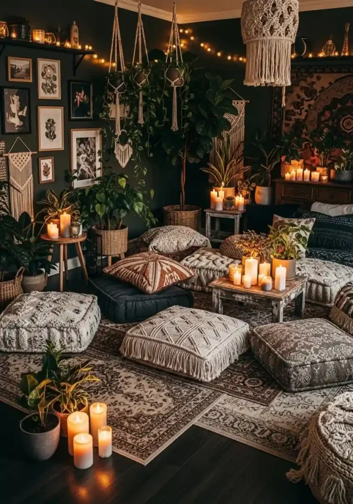 cozy floor seating boho living room