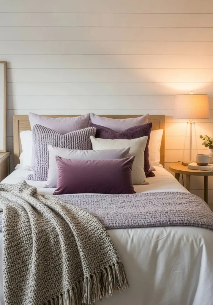 lavender throw pillows bedroom styling