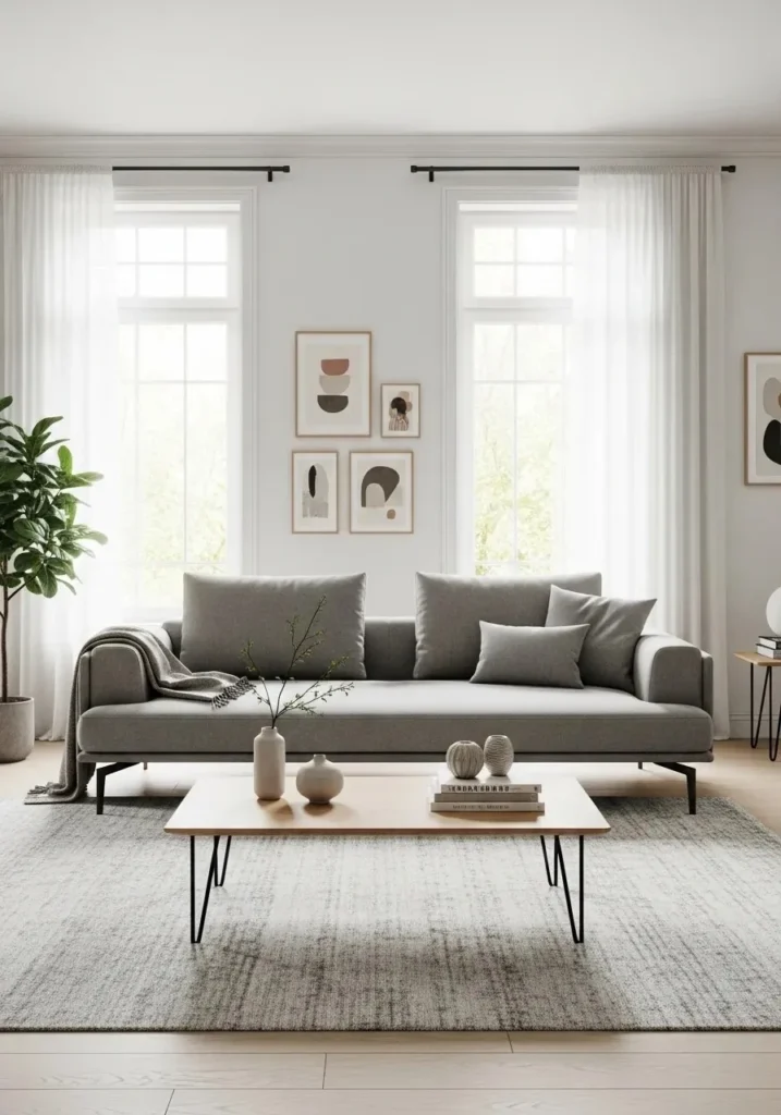 Low-profile grey sofa with modern minimalist design.