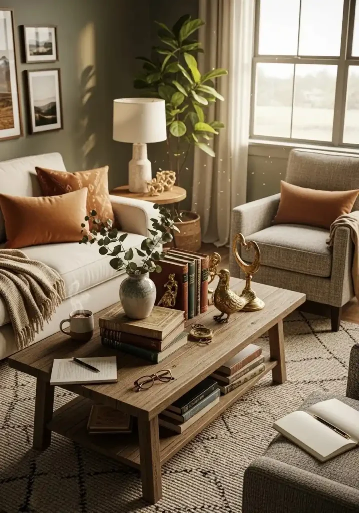 Vintage living room with small accessories adding charm and personality.