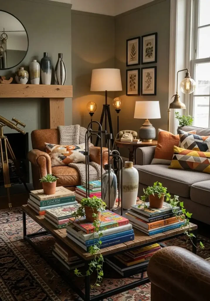 Retro accessories in 70s living room