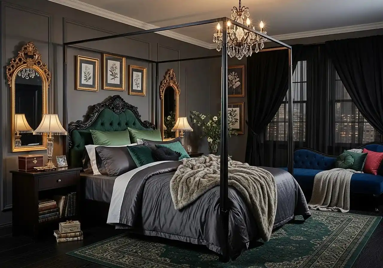 Beautiful dark feminine bedroom look