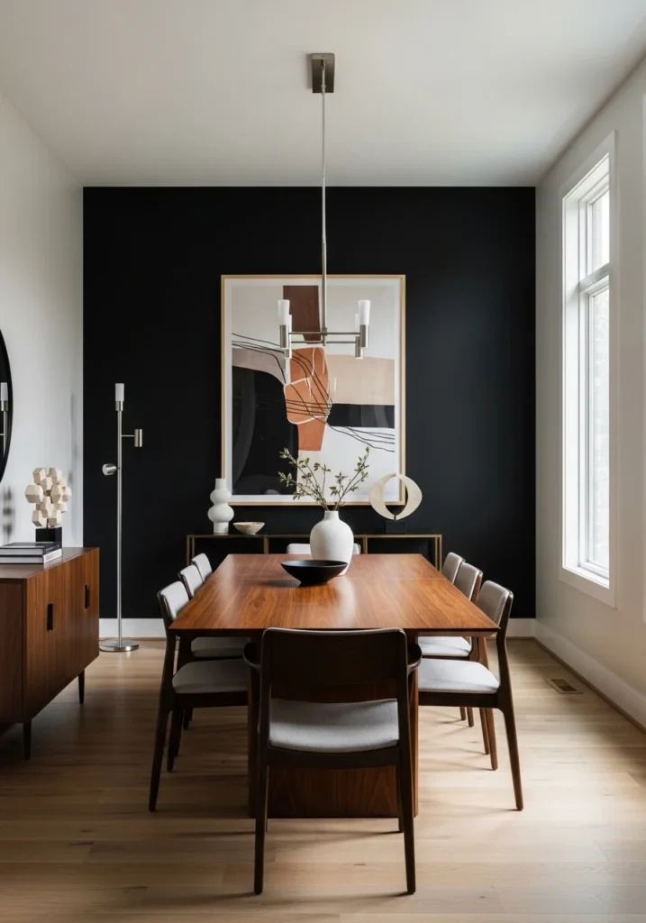 black accent wall dining