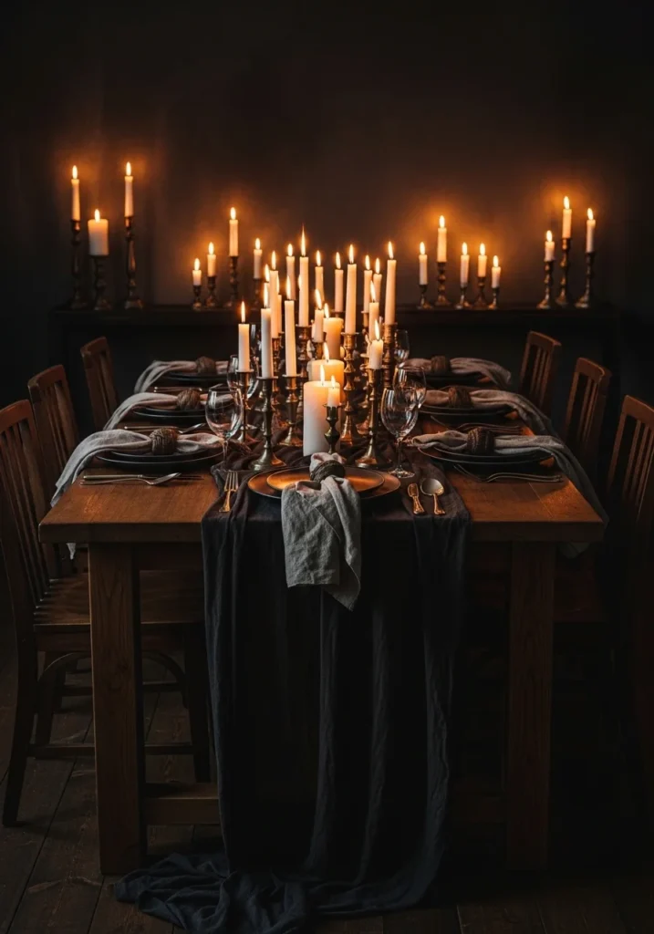 moody dining room candlelight decor