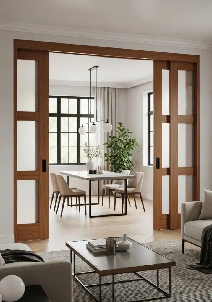 Sliding panel room divider in modern home