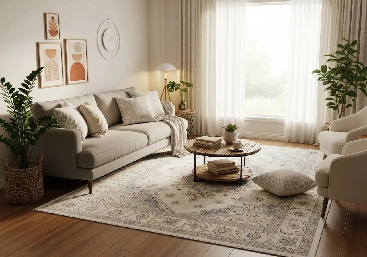 cozy calm living room interior with Beautiful carpet look