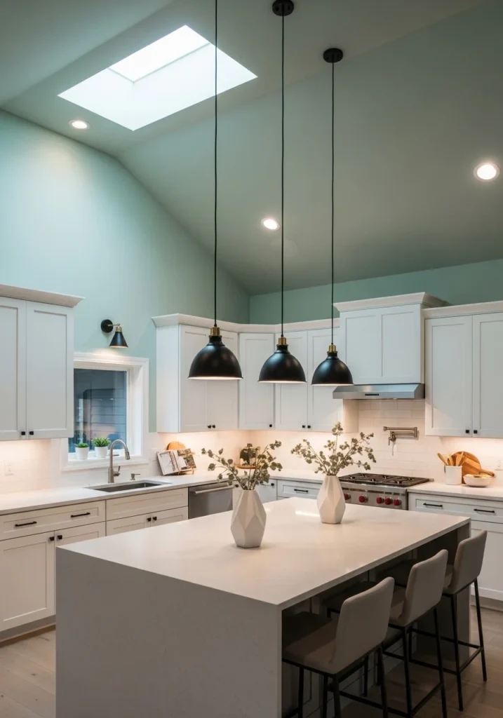 painted vaulted ceiling kitchen accent design