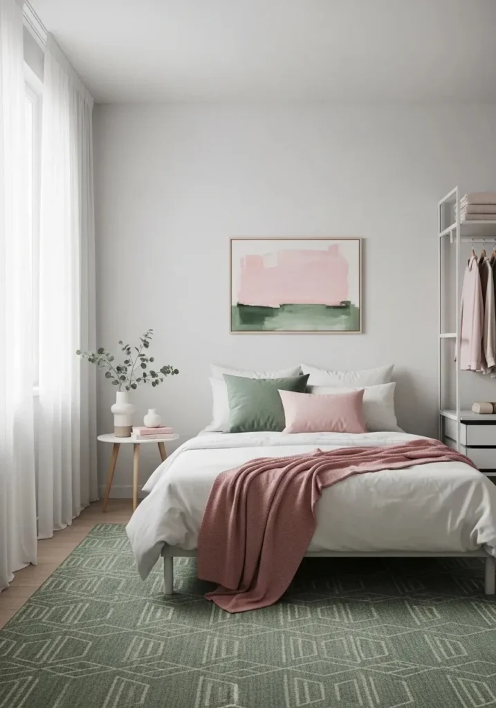 minimal pink and green bedroom decor inspiration