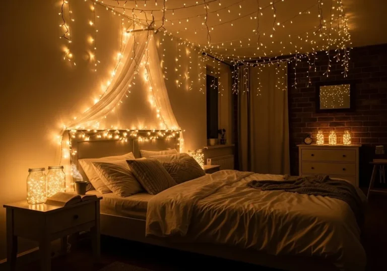 Beautiful fairy lights bedroom look