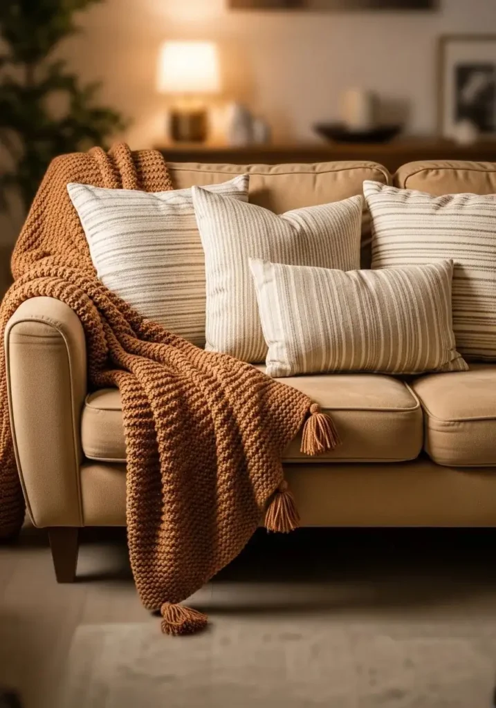 Vintage record player setup in cozy living room corner