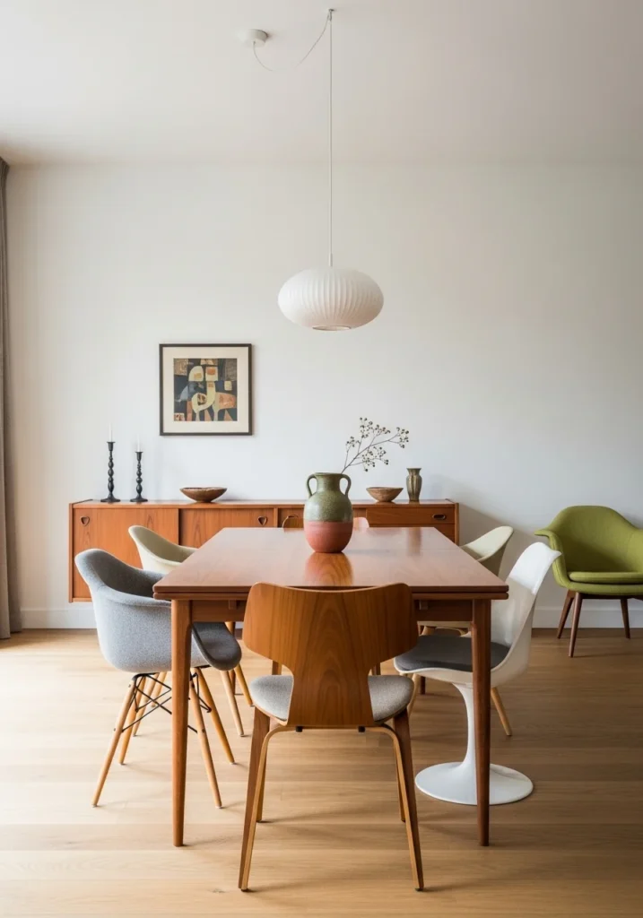 Minimal mid century dining room decor with clean and intentional styling