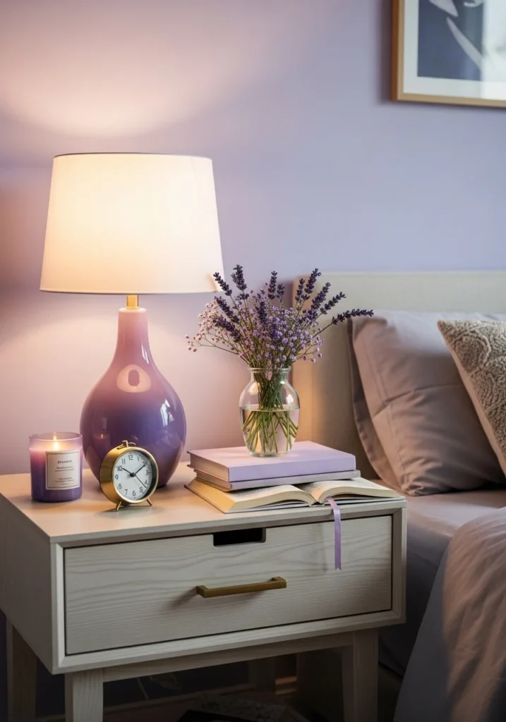 lavender nightstand bedroom decor