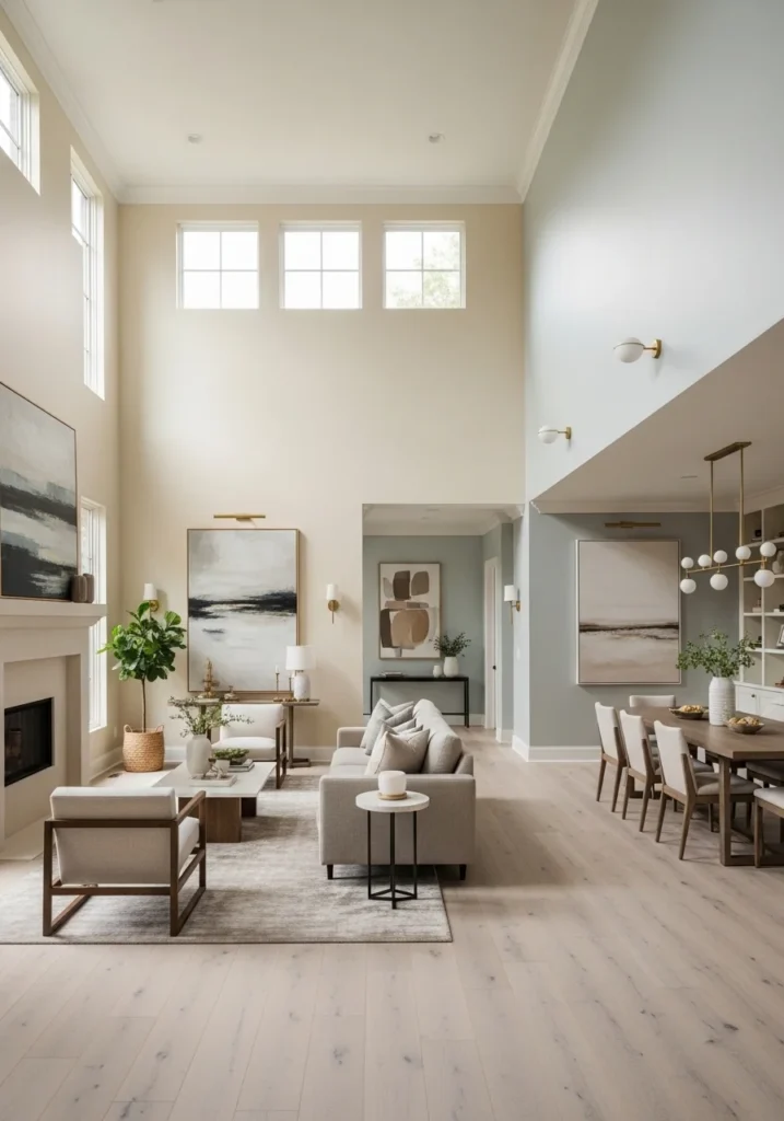 color zoning in long living room layout