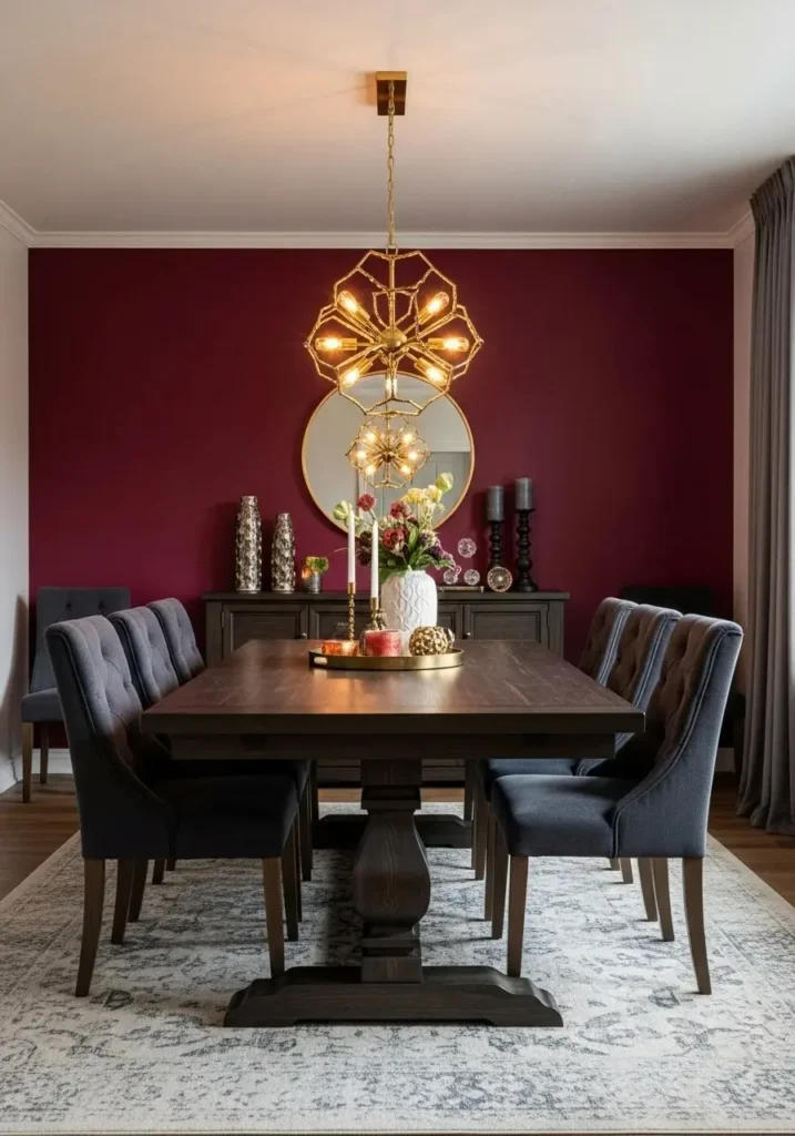 moody dining room burgundy wall