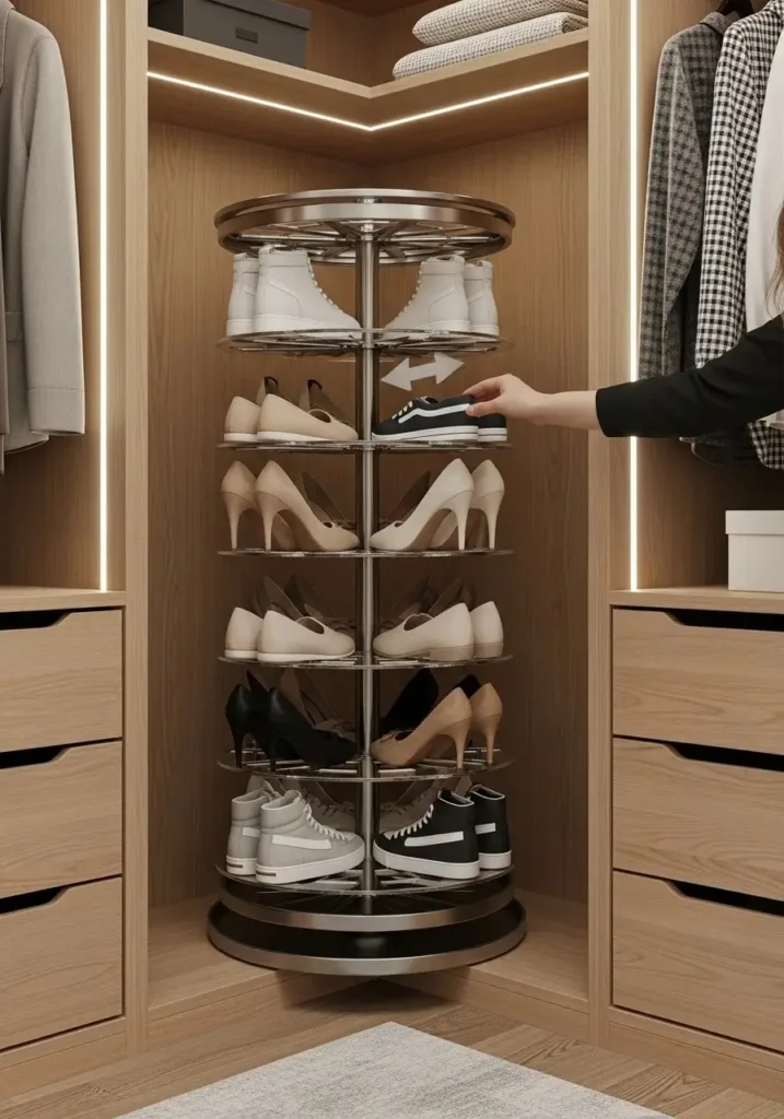 rotating shoe rack storage