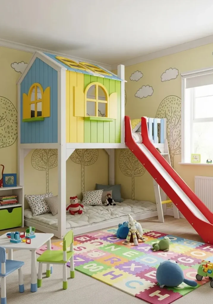 Playhouse-style loft bed for children, turning the bed into a fun, imaginative space.
