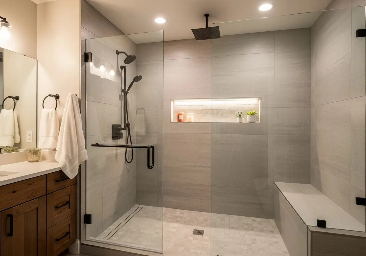 Full view of Beautiful shower remodel look