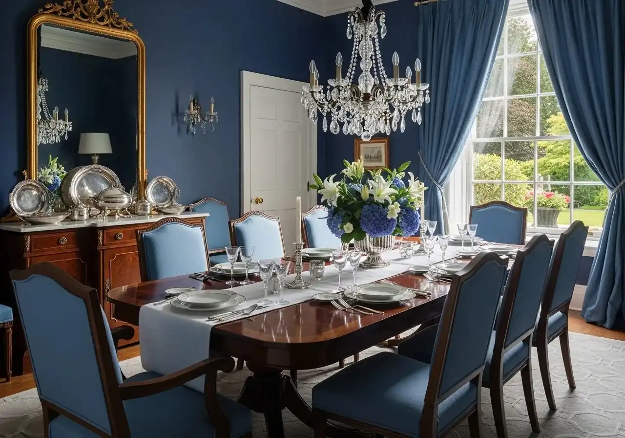 Full view of Beautiful blue dining room look
