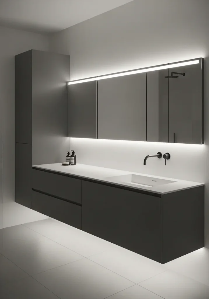 Minimalist modern bathroom cabinets with clean lines and matte finish