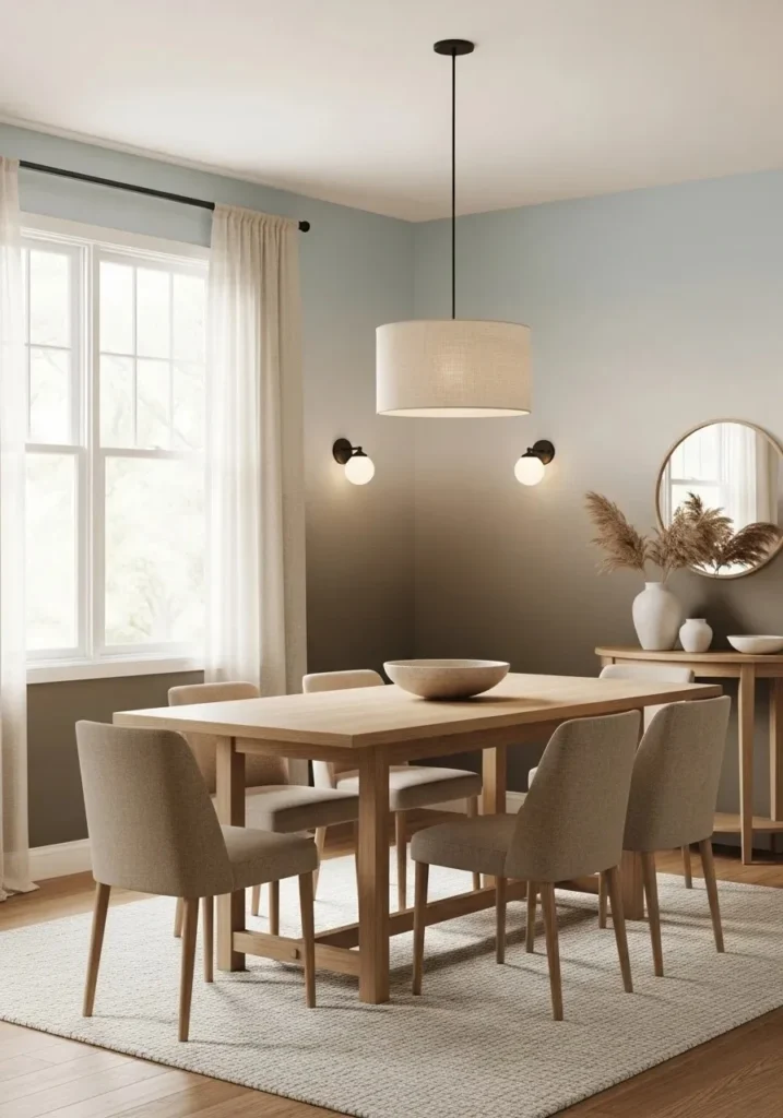 dining room with ombre gradient wallpaper