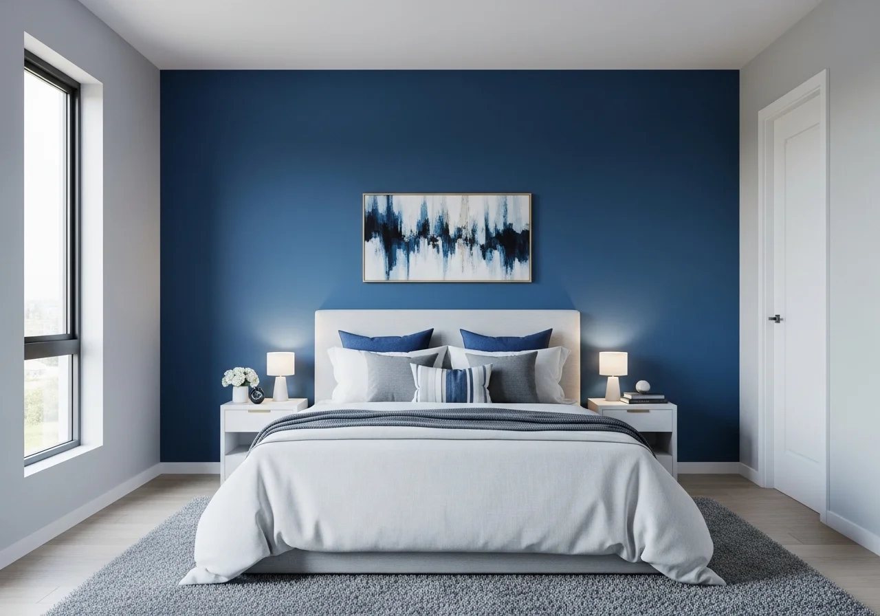 Beautiful blue accent wall bedroom look