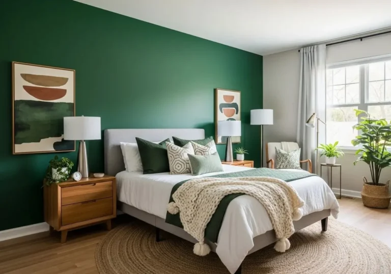 Full view of green accent wall bedroom look