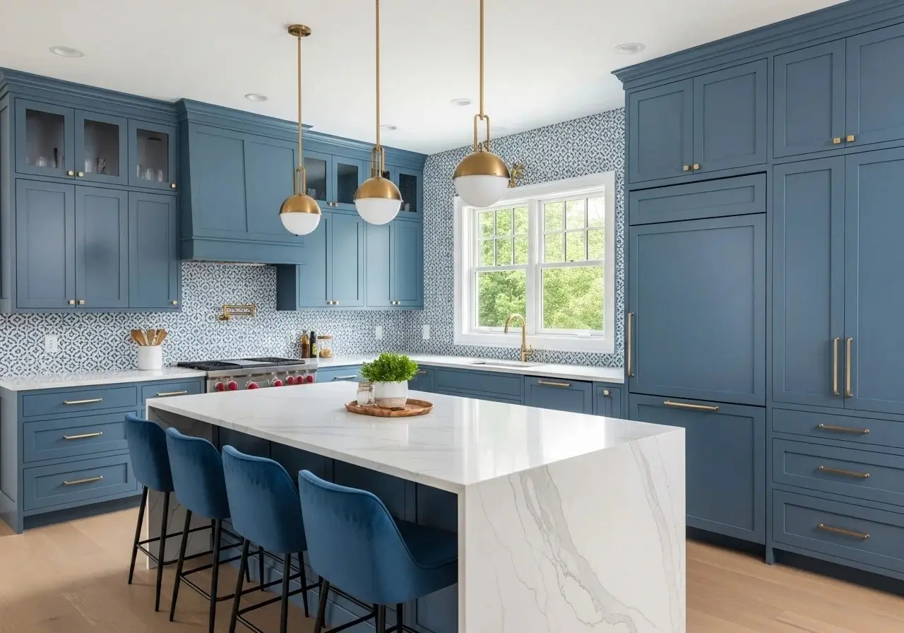 Full blue kitchen cabinets beautiful look