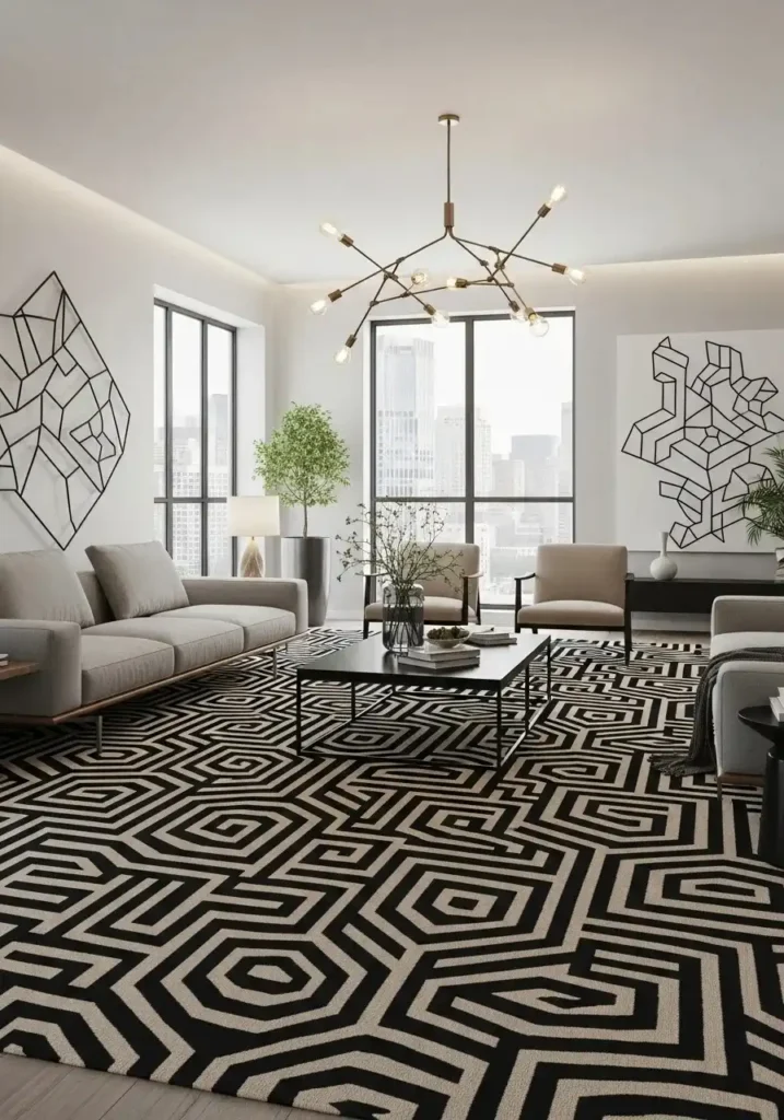 modern geometric carpet living room