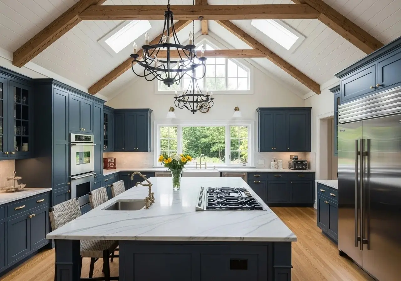 Full view of vaulted ceiling kitchen look