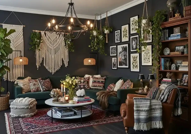 Beautiful dark boho living room look