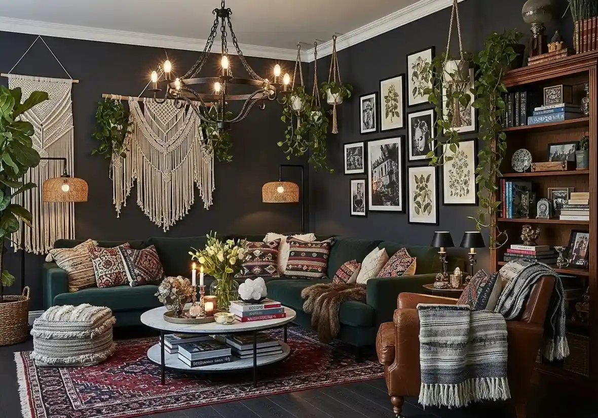 Beautiful dark boho living room look