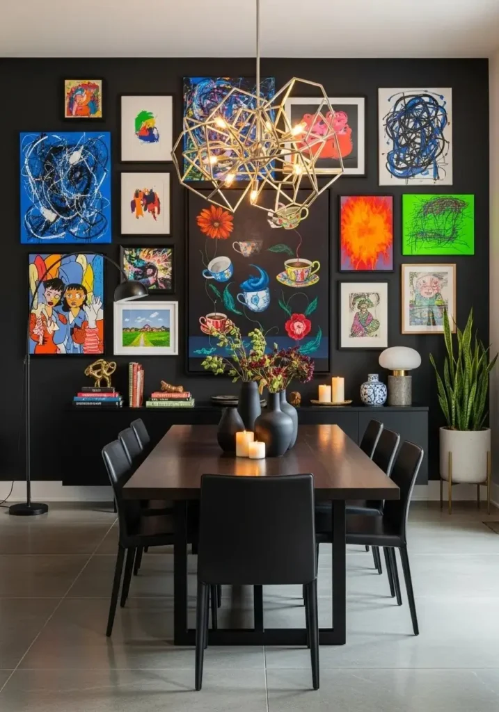 black wall art dining
