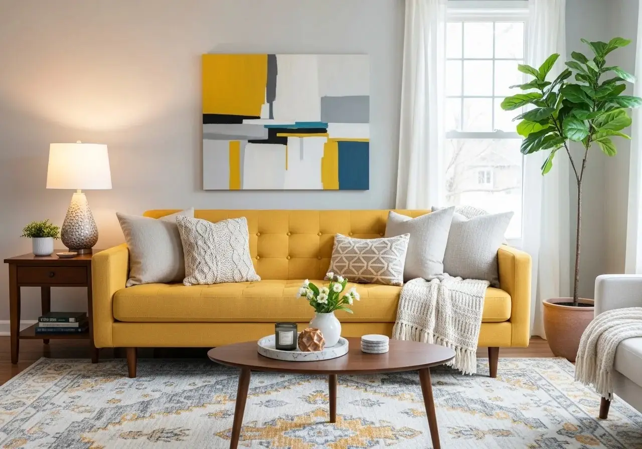yellow couch living room beautiful look