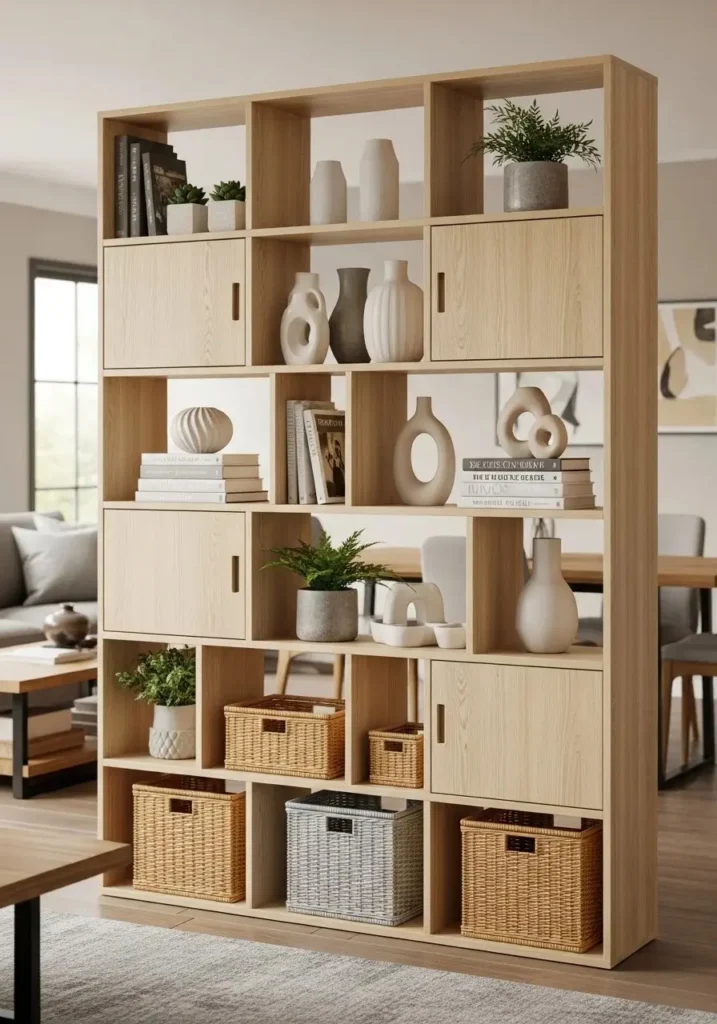 Bookshelf with storage dividing room