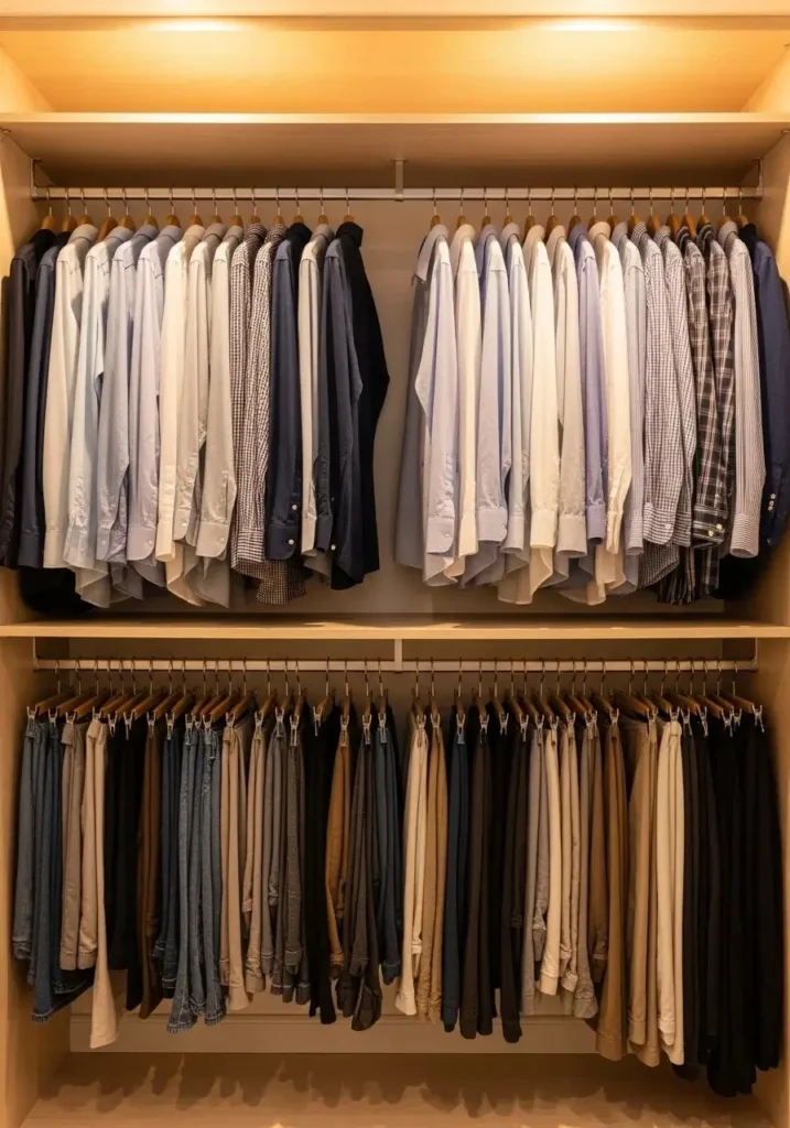 Closet using double hanging rods for clothes