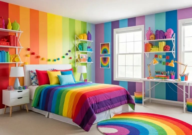 full view of rainbow bedroom look