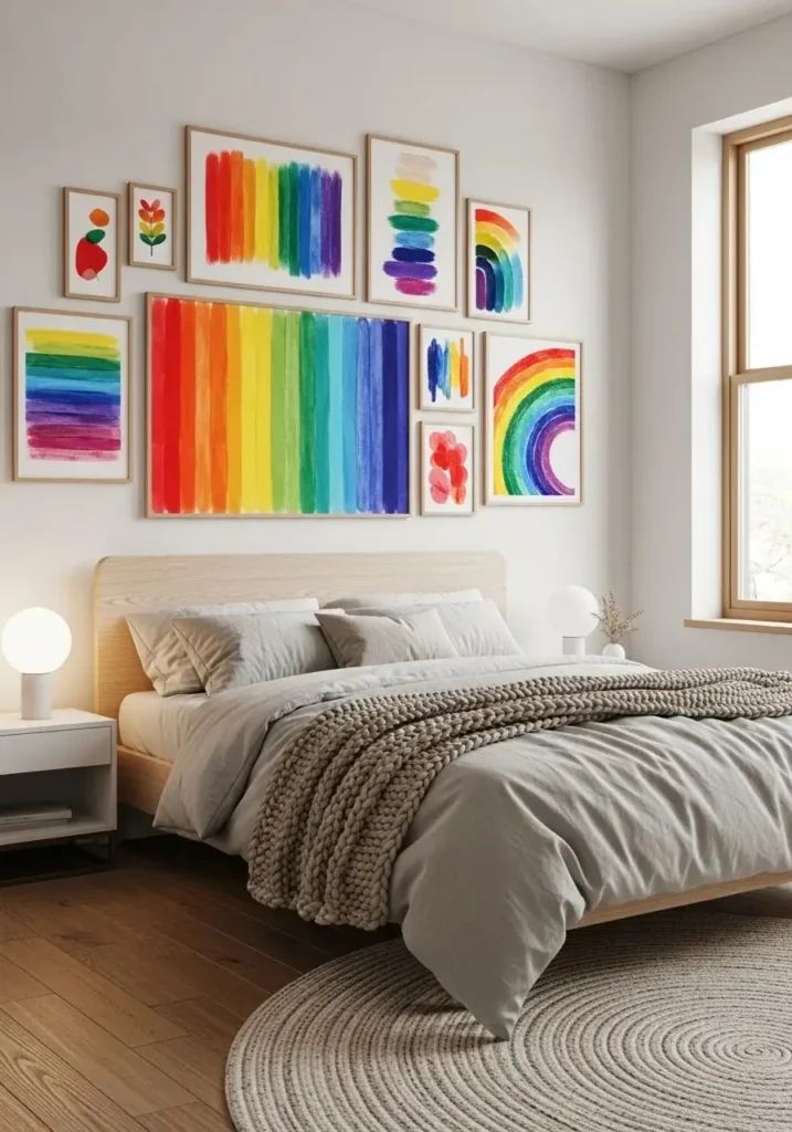 rainbow wall art gallery bedroom