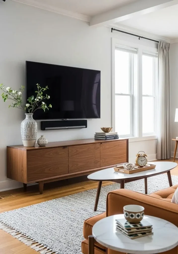 mid century modern media console living room