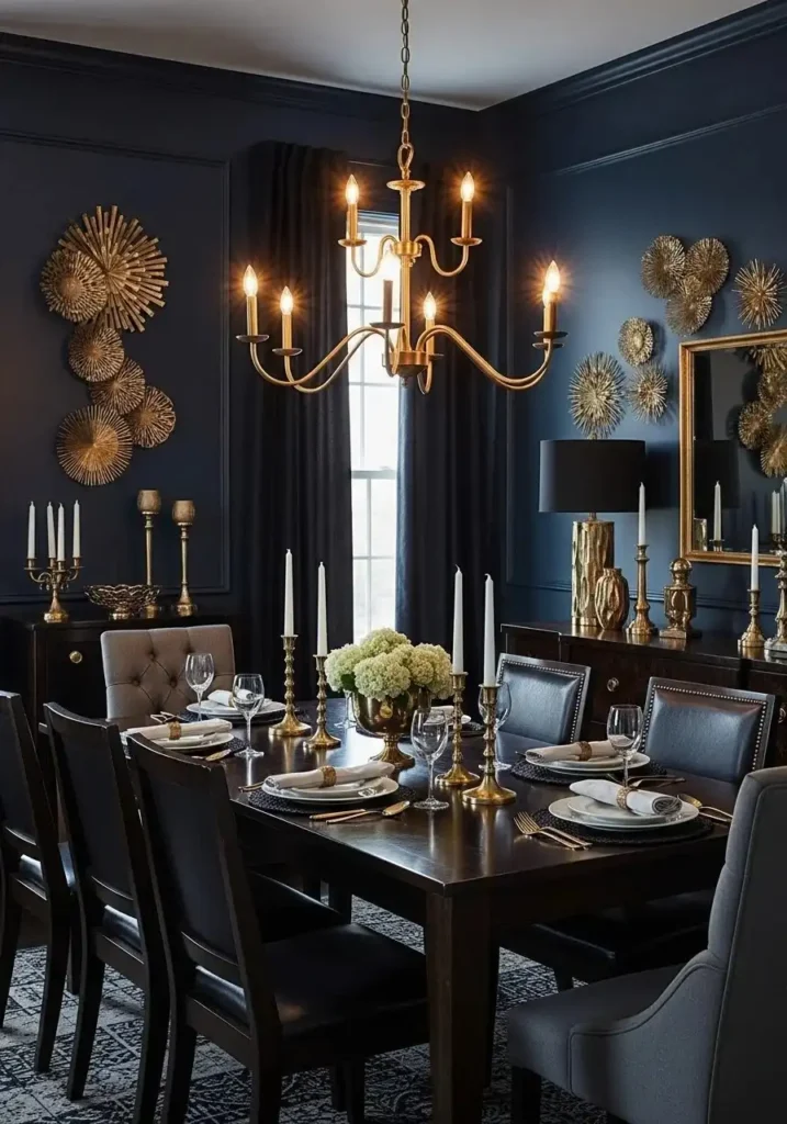 moody dining room gold accents