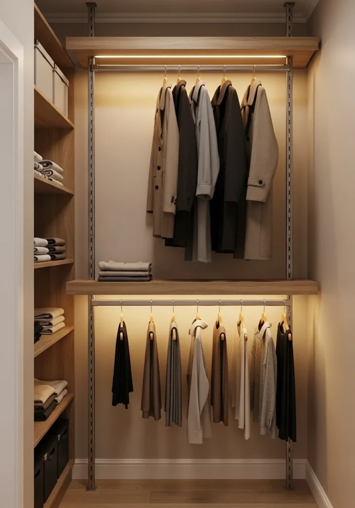 Adjustable closet rods for flexible clothing storage
