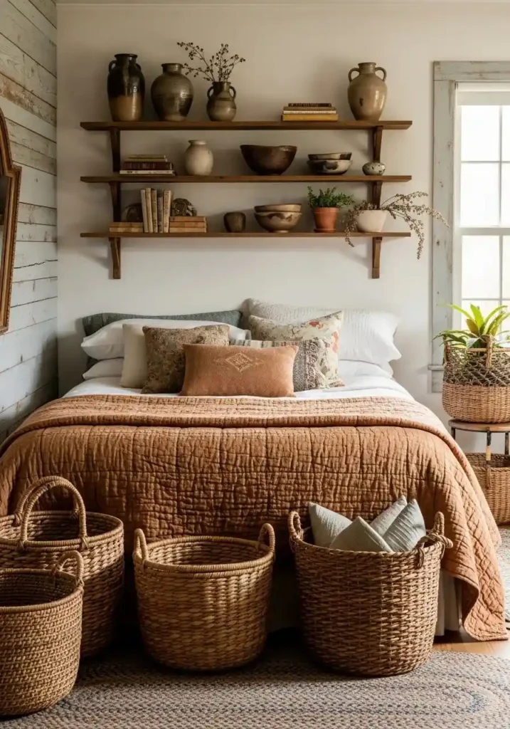 rustic bedroom with handcrafted decor