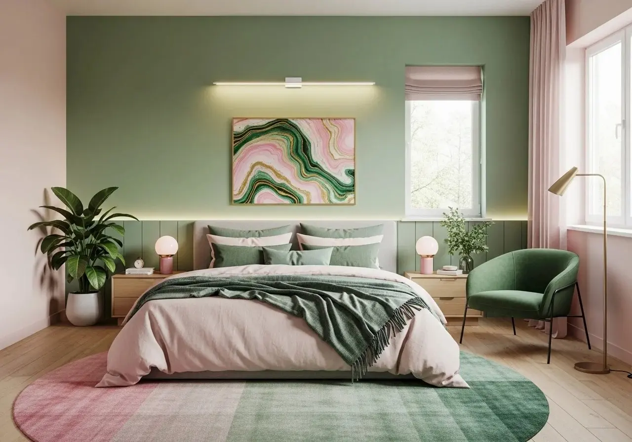 Beautiful Modren pink and green bedroom look