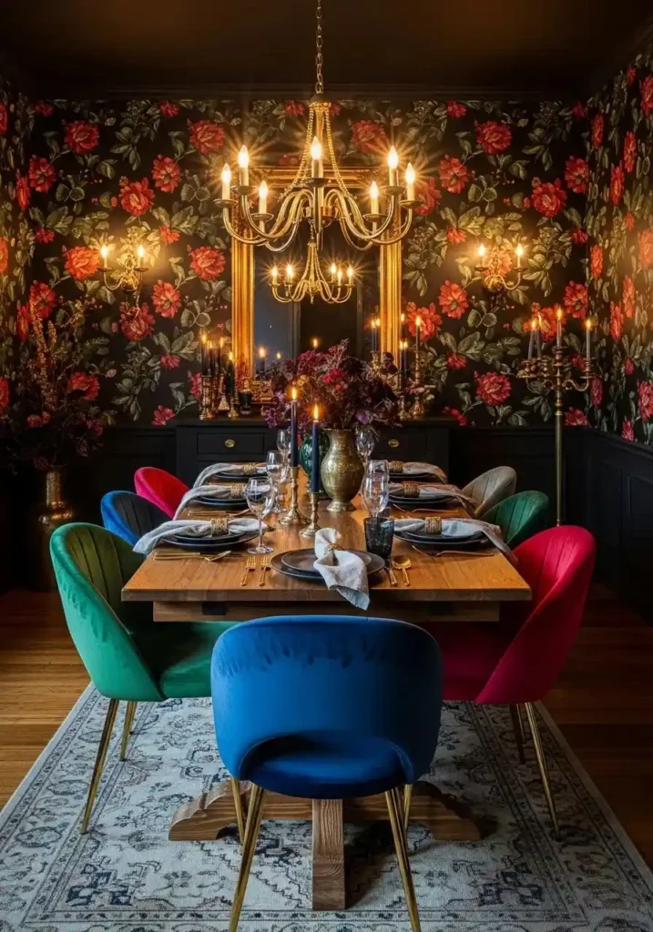 moody dining room dark wallpaper