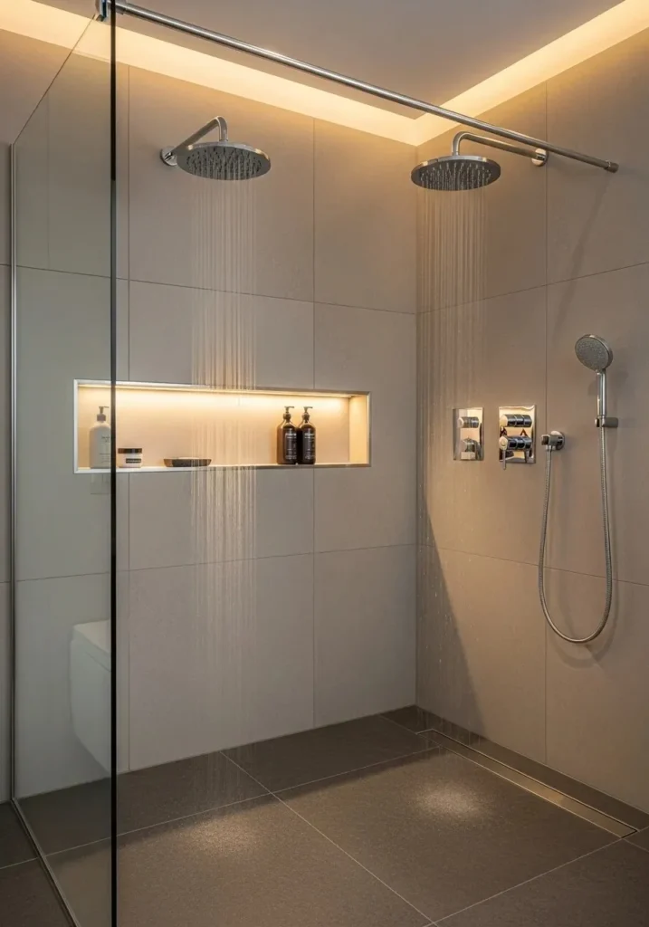Shower with dual shower heads for a flexible and luxurious bathing experience