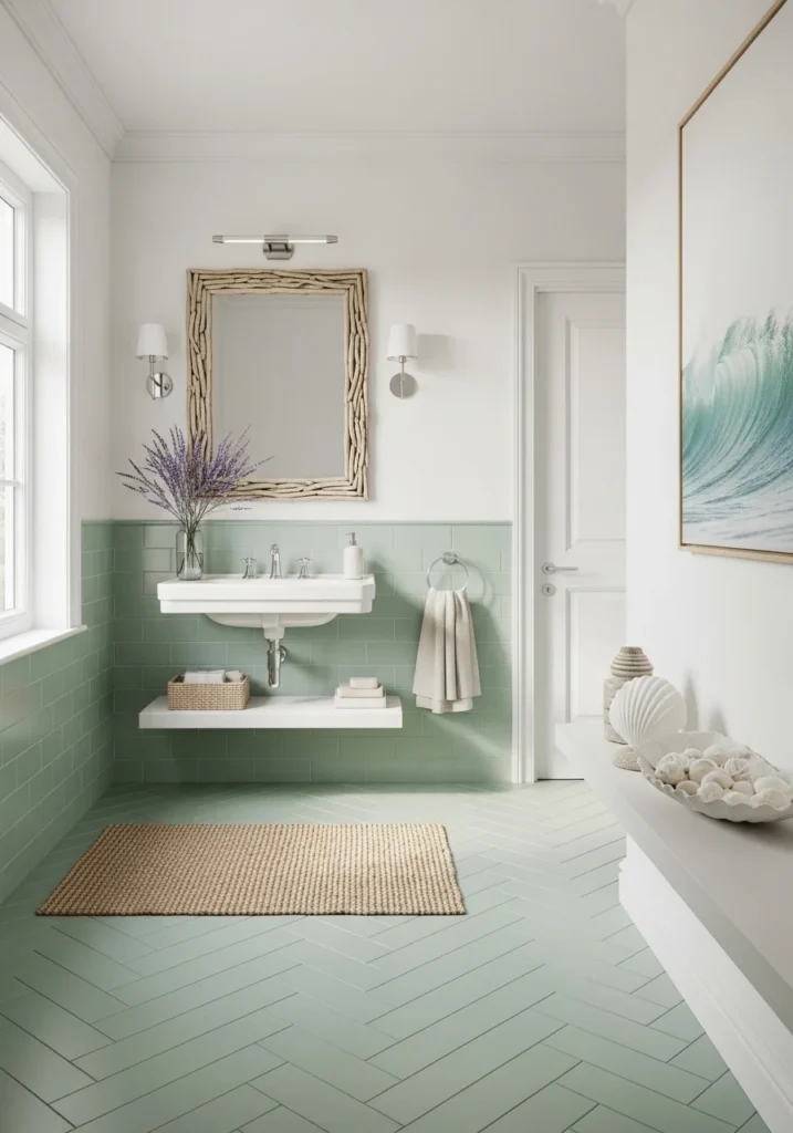 soft green bathroom floor tile
